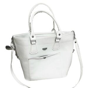 ✨SALE Guess Vintage Elegant White large Handbag Tote Book Bag purse Faux Leather
